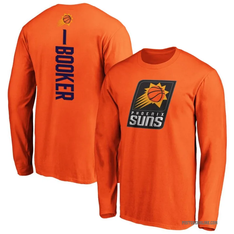 Devin Booker Men's Orange Phoenix Suns Backer Long Sleeve T-Shirt