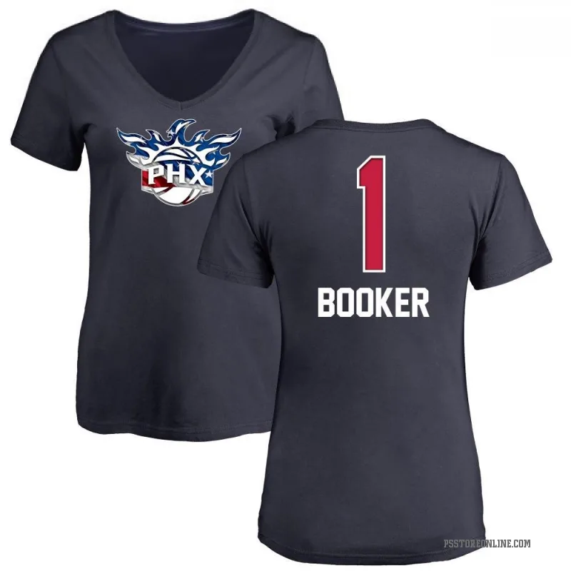 Devin Booker Women's Navy Phoenix Suns Name and Number Banner Wave V-Neck T-Shirt