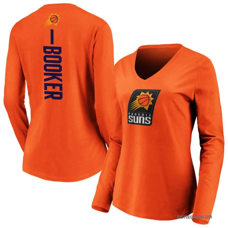 Devin Booker Women's Orange Phoenix Suns Backer Long Sleeve T-Shirt