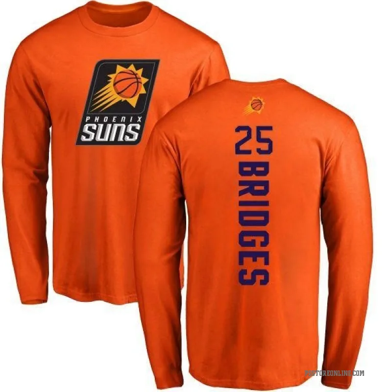 Mikal Bridges Men's Orange Phoenix Suns Backer Long Sleeve T-Shirt